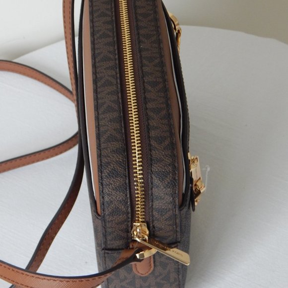 NWT $398 Michael Kors Jet Set Item MK Monogram LG EW Zip Chain XBody Bag Brown - Picture 7 of 11